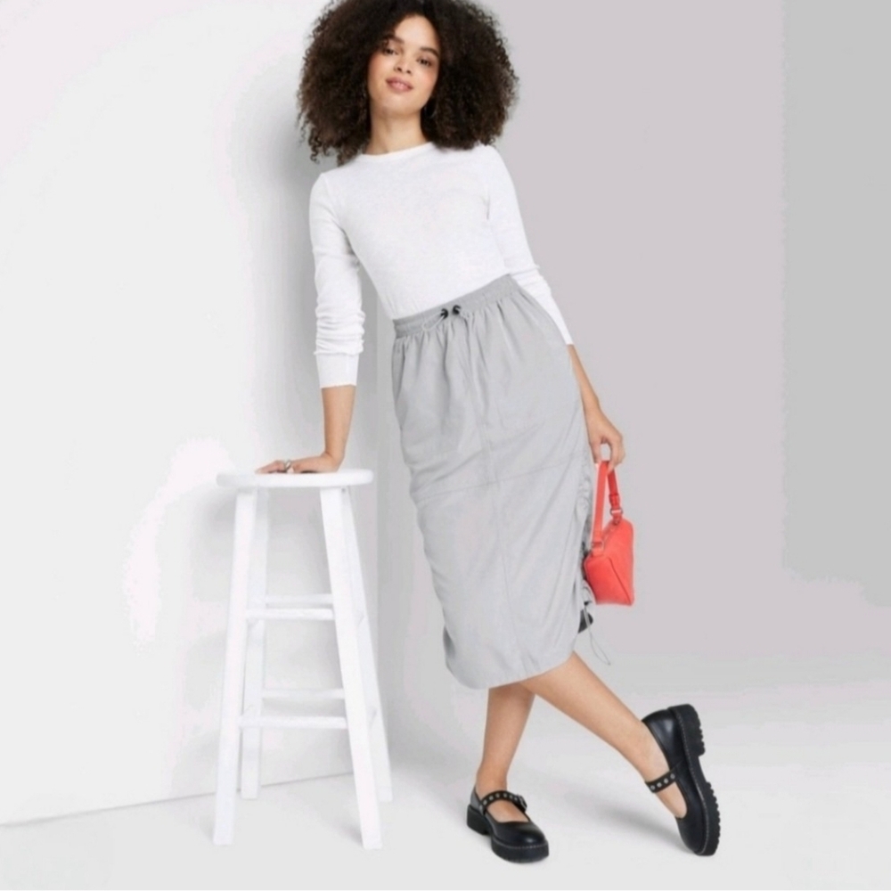 Women's Utility Midi Skirt - Wild Fable Light Gray SMALL NWOT